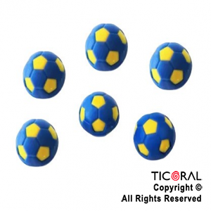 PELOTA FUTBOL AZUL Y AMARILLO 3 CM (COTILLON) x 6 UNIDADES